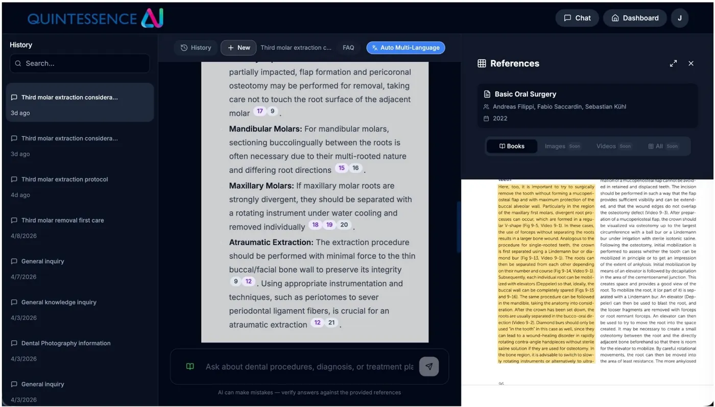 Quintessence AI chat history view